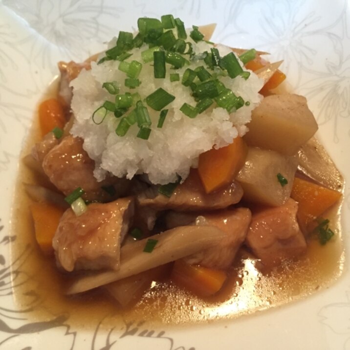 栄養たっぷり！根菜と鶏胸肉のみぞれ煮